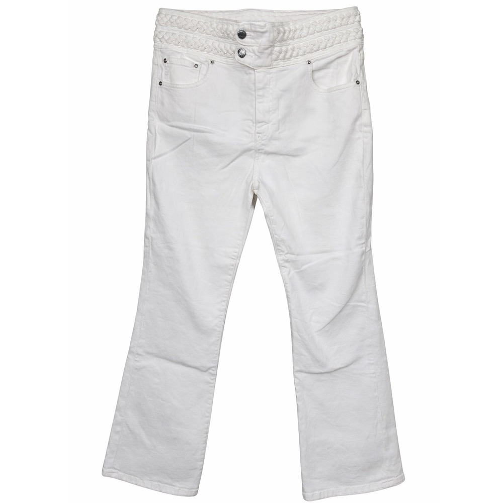 Derek Lam 10 Crosby White Flare Denim Jeans Size 32 High Rise Braided Waist USA